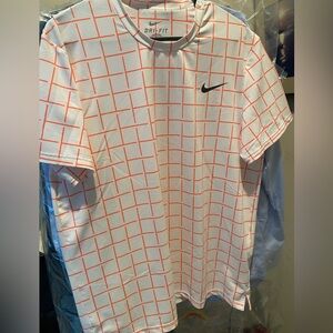 Nike Men's Tee with White and Orange Grid Design